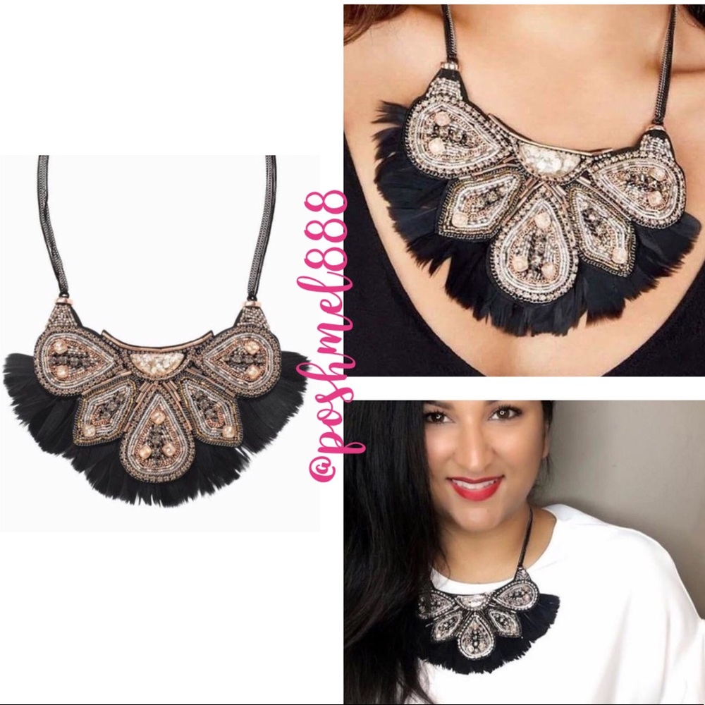 Stella & Dot | Retired Handbeaded Constantine Feather Statement Necklace - Picture 1 of 10